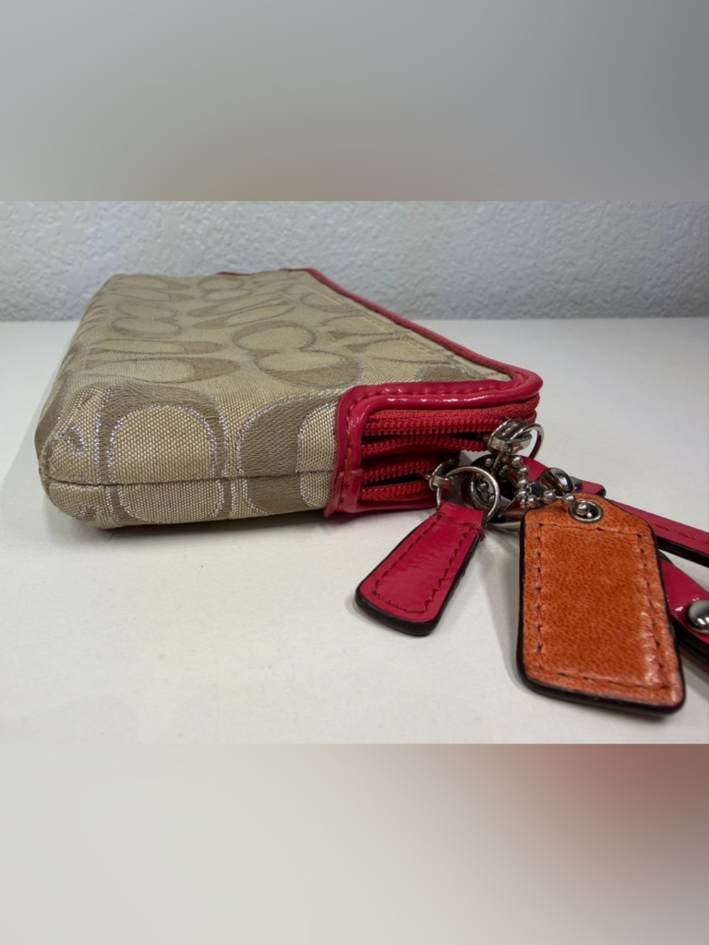 Coach Signature C’s Canvas Wristlet with Pink Trim - Picture 8 of 13